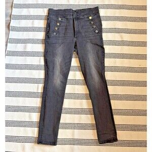 Dark Gray High-Rise Button-Accent Skinny Jeans